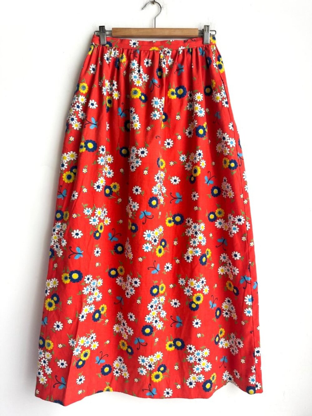 Vintage Orange Floral Heavy Cotton A line Skirt S